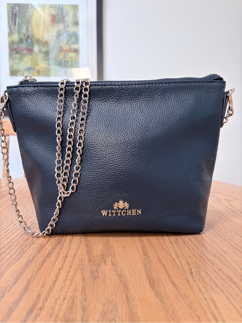 WITTCHEN - Dark Navy Leather Crossbody Bag with Gold Chain
